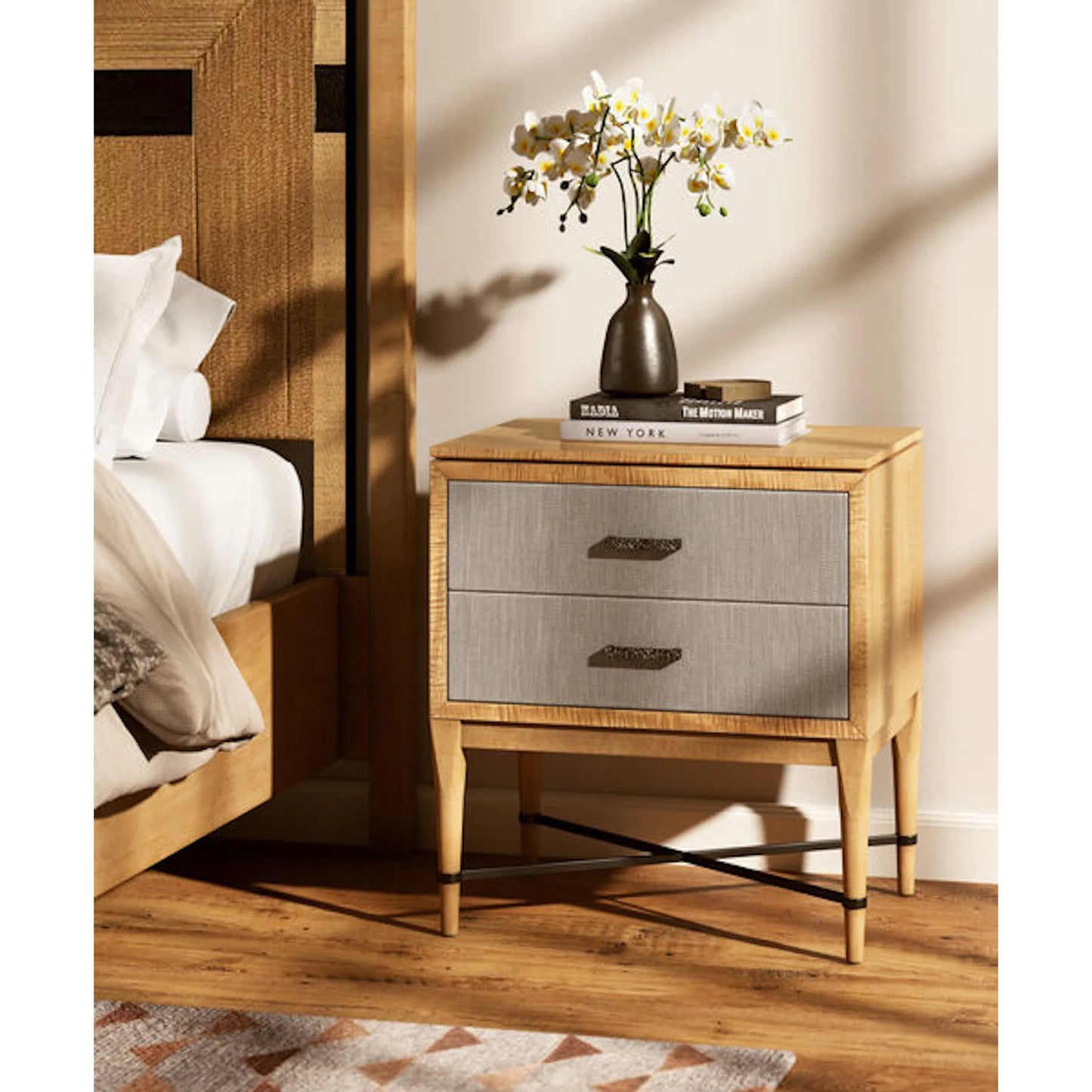 006 SI-2447948 | Lifestyle | Loft Fabric Nightstand by A.R.T. Furniture in brown and natural maple. Made from poplar, rubberwood, fabric in a modern style.