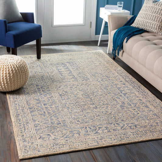 Granada Rug - 24532 by Livabliss in navy, light blue, ivory. Made from 100% wool in a unique style.