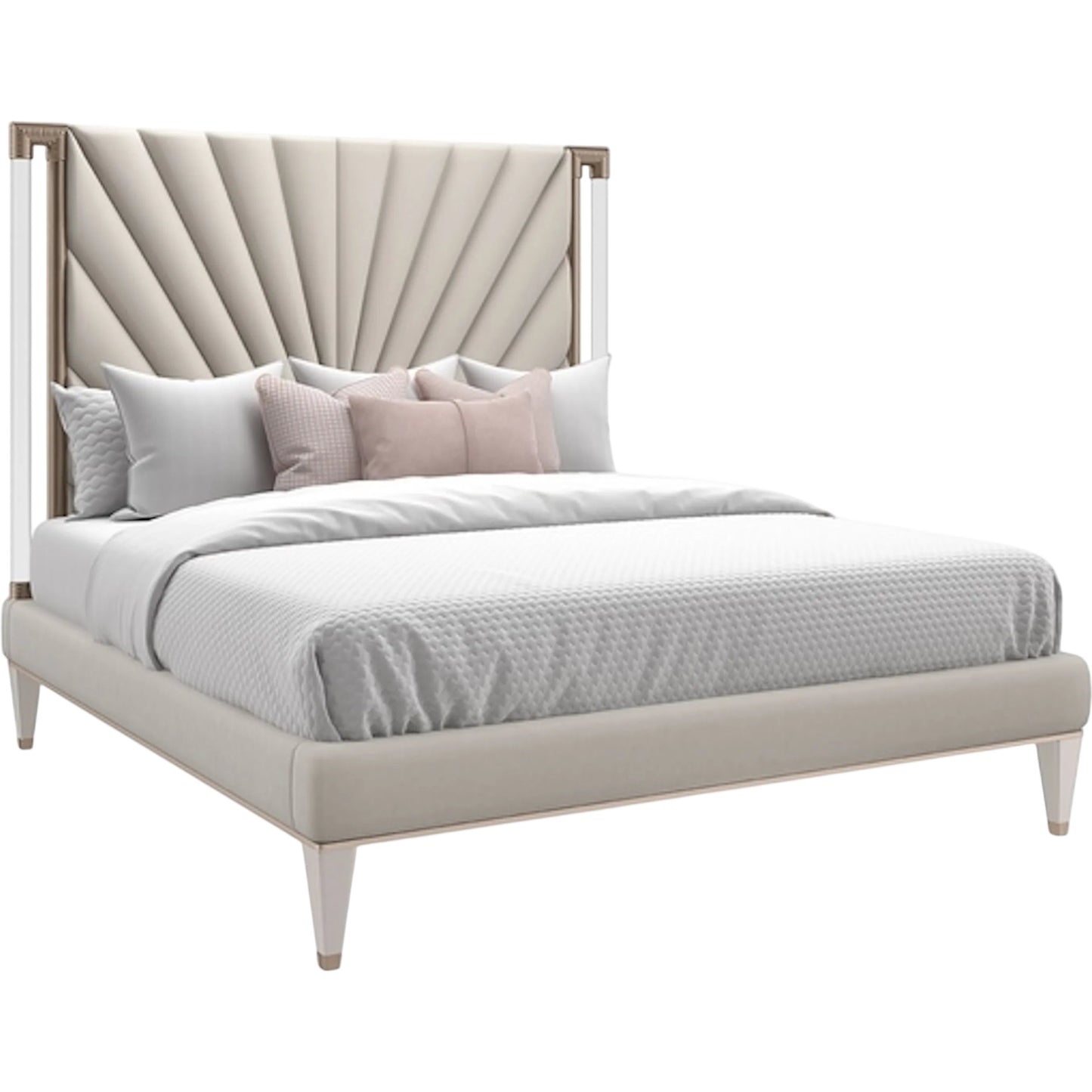 001 SI-2095903 | Primary Silo | Upholstered Queen Bed by Caracole in acrylic, golden shimmer and golden shimmer, bronze gold metal. Made from birch, acrylic, maple in a unique style.
