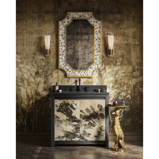 Bonaz Bath Wall Sconce by Currey and Company. Made from glass, brass in a modern style.