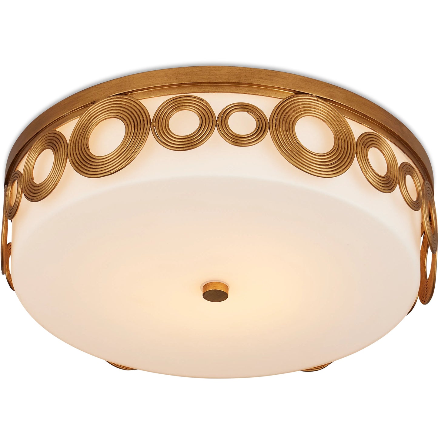 004 SI-2191730 | Additional Silo | Gyges Flush Mount by Currey and Company in brass, opaque white. Made from wrought iron, glass in a modern style.