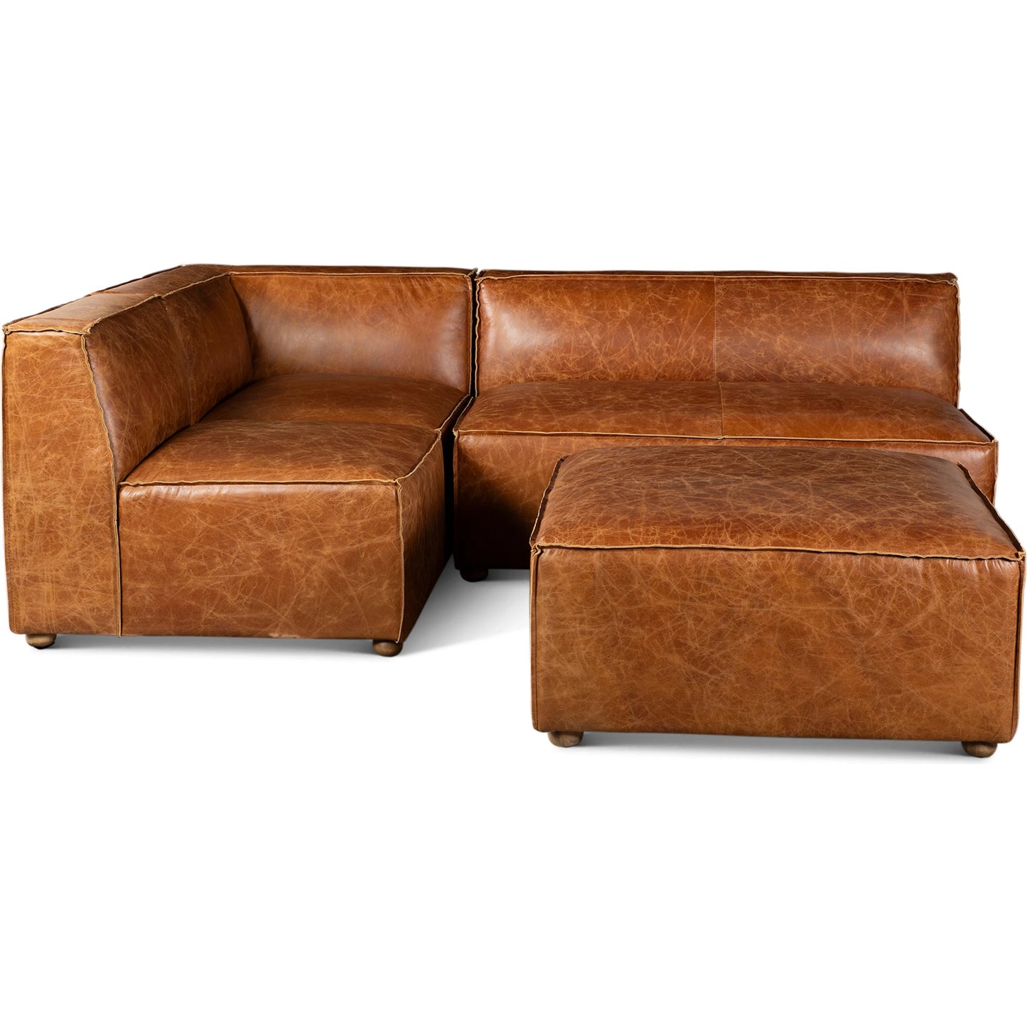 003 SI-2445212 | Closeup | Chiavari Loft Sectional Sofa by World Interiors in brown and coco brown. Made from leather, foam, wood in a unique style.