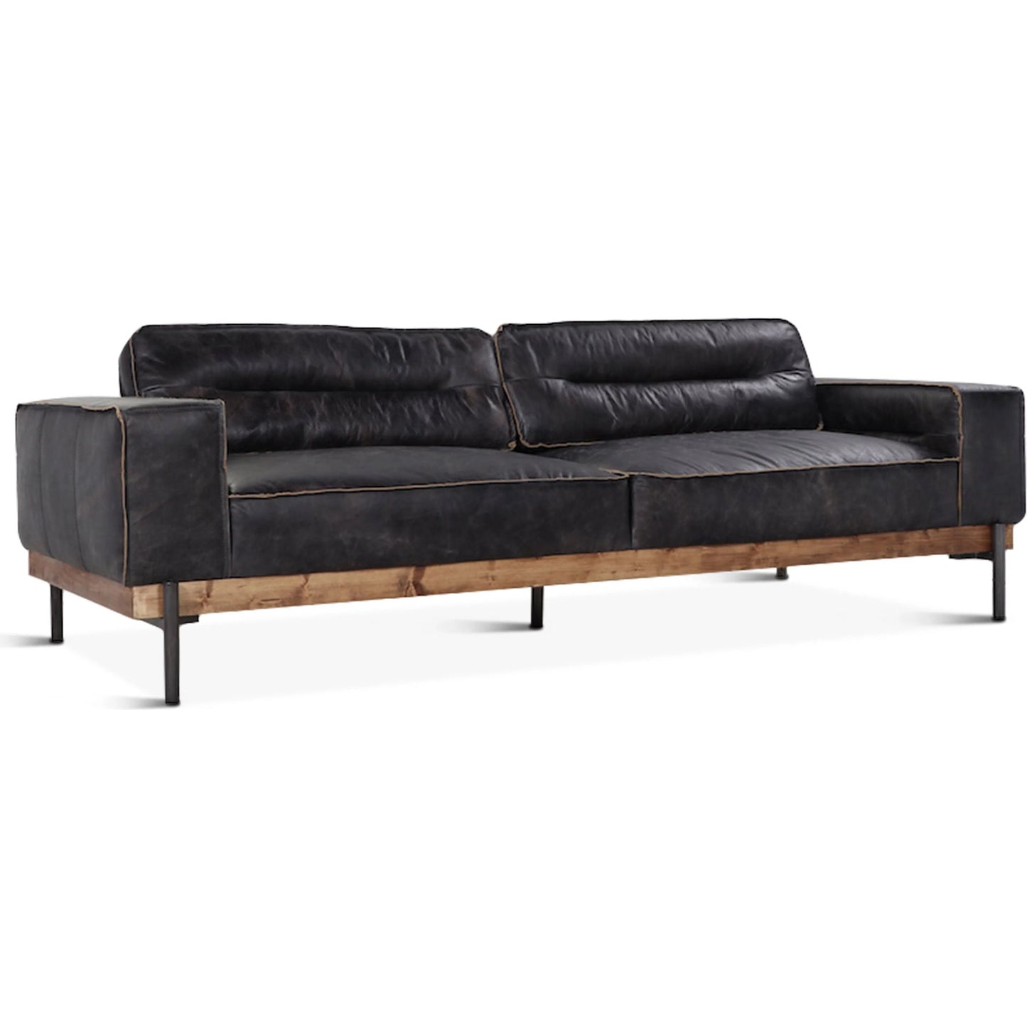 006 SR-876932 | Unknown | Chiavari Antique Leather Sofa by World Interiors in black and matte. Made from leather, foam, oak wood, iron in a modern style.