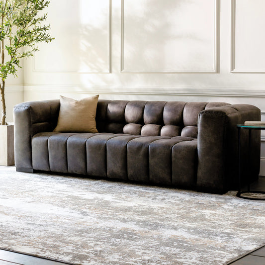 Grenoble Sofa - 9987 by Surya in black. Made from leather, rubber wood in a traditional style.