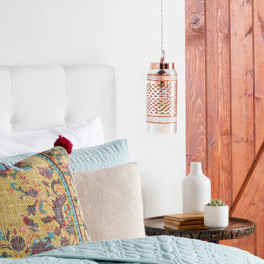 Greger Ceiling Light - 24778 by Surya in metallic copper, translucent and antiquedhand finished. Made from glass, metal, plastic in a modern style.