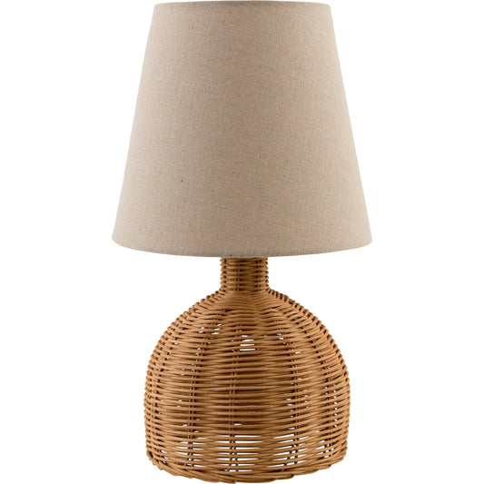 Grotta Accent Table Lamp by Surya in painted. Made from rattan, linen, plastic in a rustic style.