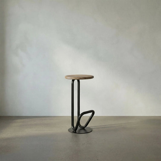 Hook Bar Stool by Noir in matte black. Made from industrial steel, white oak in a modern style.