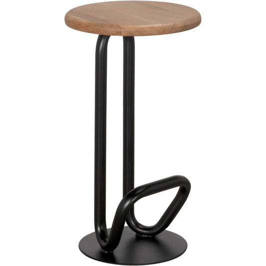 Hook Counter Stool by Noir in matte black. Made from industrial steel, white oak in a modern style.
