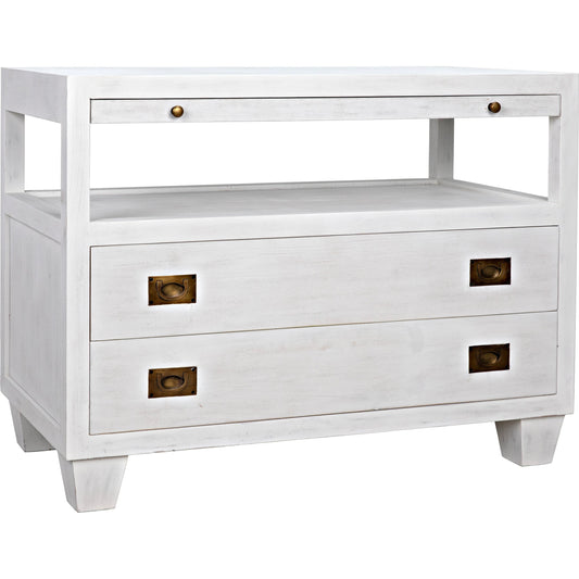 2-DRAWER Side Table with Sliding Tray by Noir in white wash. Made from mahogany in a modern style.