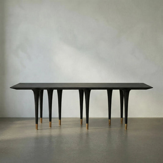 Romeo Dining Table by Noir in hand rubbed black. Made from mahogany in a modern style.