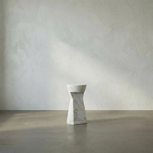 Omon Side Table by Noir in white stone. Made from unique in a modern style.