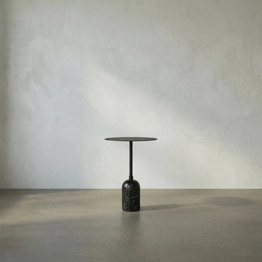 Shantu Side Table with Metal Top by Noir in matte black. Made from iron, marble in a modern style.