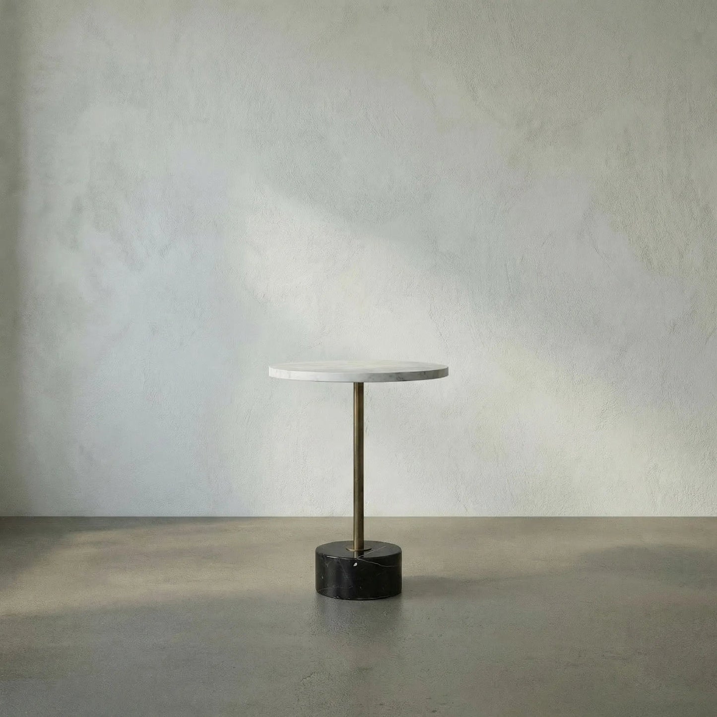 005 SI-2298765 | Lifestyle | Santosha Side Table with Stone Top by Noir in aged brass. Made from industrial steel, bianco crown marble in a modern style.