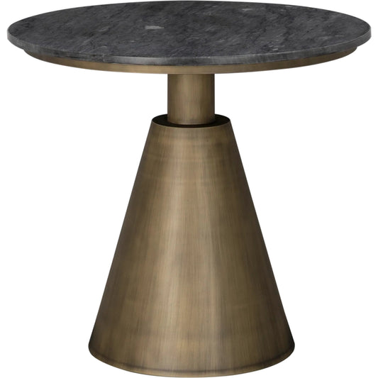 Nara Side Table by Noir in aged brass, black marble. Made from industrial steel, marble in a modern style.