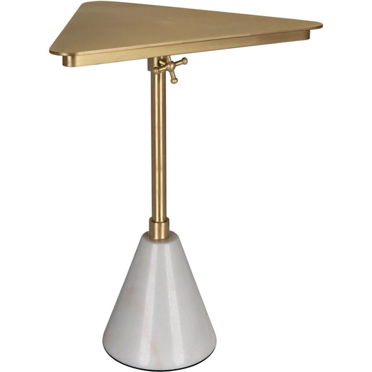 Darwin Side Table by Noir in antique brass. Made from industrial steel, bianco crown marble in a modern style.