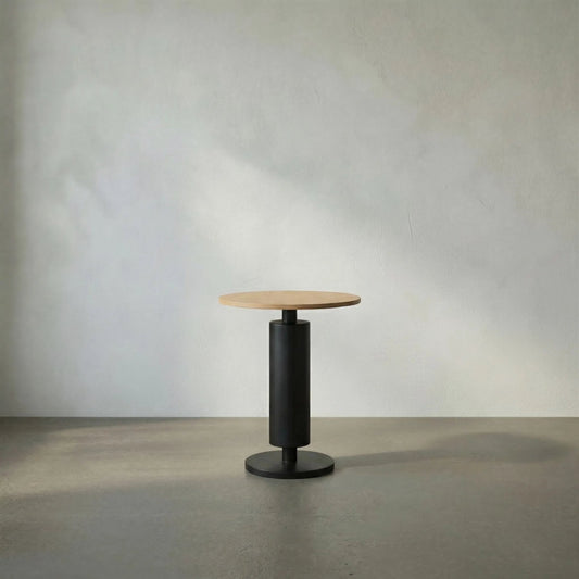 Kensington Side Table by Noir in natural, matte black. Made from white oak, iron in a modern style.