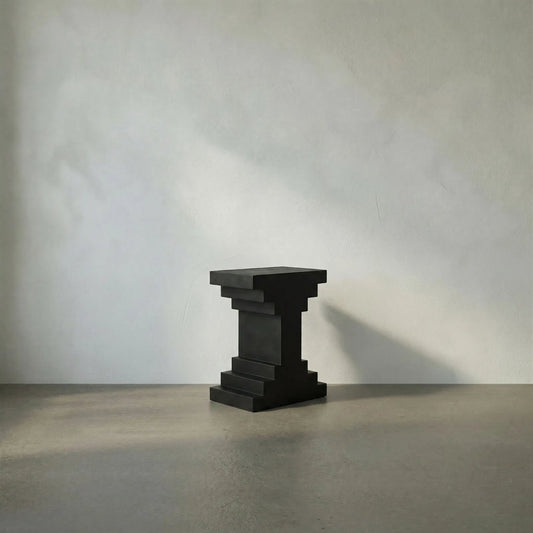 Melbourne Side Table by Noir in black walnut, matte black. Made from iron, walnut in a modern style.