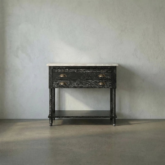 Artemio Side Table with Marble Top by Noir in black walnut. Made from walnut, marble in a traditional style.