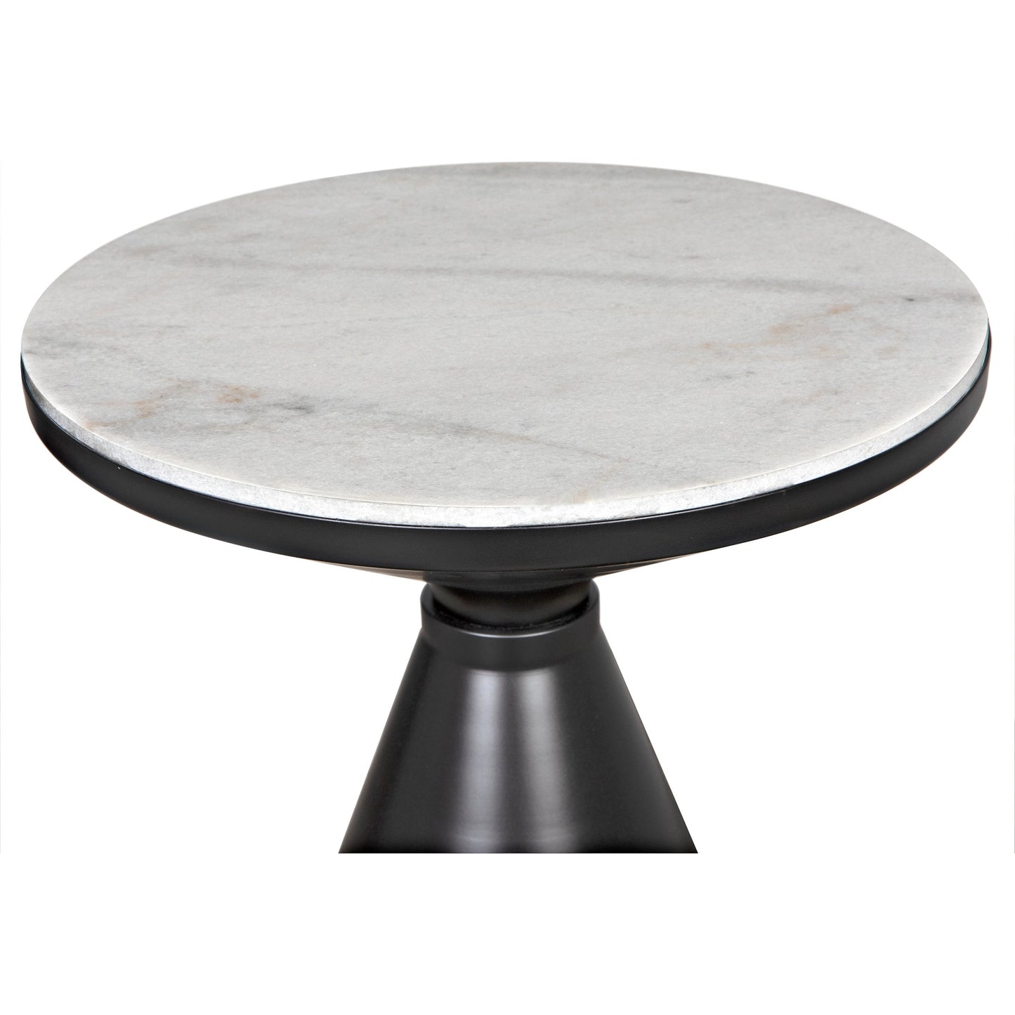 002 SI-2137032 | Closeup | Marley Side Table by Noir in matte black. Made from industrial steel and bianco crown marble in a modern style.