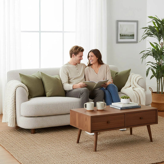 Generation Sofa by LH Imports in beige. Made from hardwood, foam, polyester fibre, polyester, rubberwood in a unique style.
