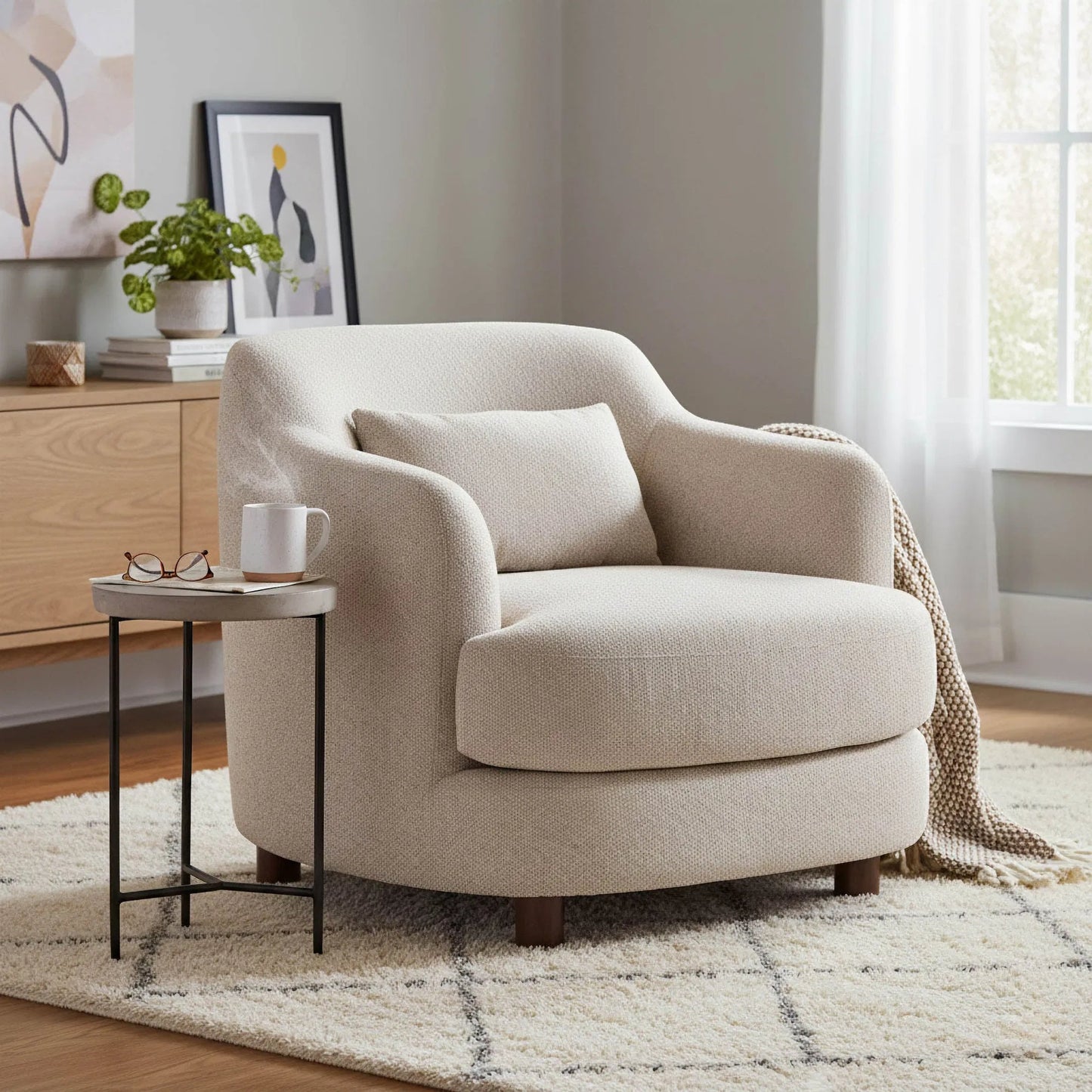 001 SI-2527522 | Lifestyle | Generation Club Chair by LH Imports in beige. Made from hardwood, foam, polyester fibre, polyester, rubberwood in a unique style.