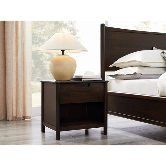 Weston Nightstand by Greenington in black walnut. Made from 100% solid moso bamboo in a rustic style.