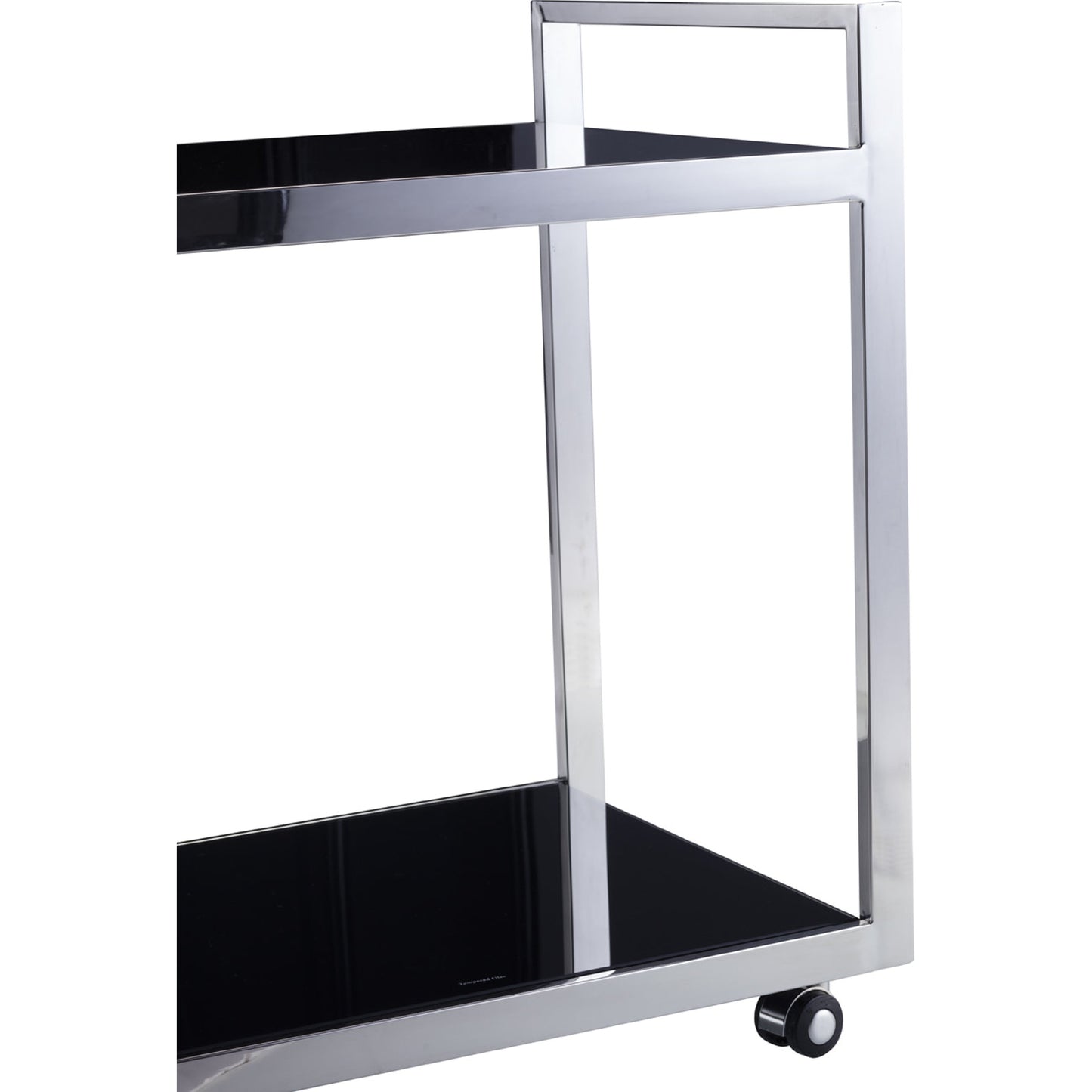 007 SR-766513 | Closeup | Luxe Serving Table by Pasargad Home in chrome and black. Made from glass, steel in a modern style.