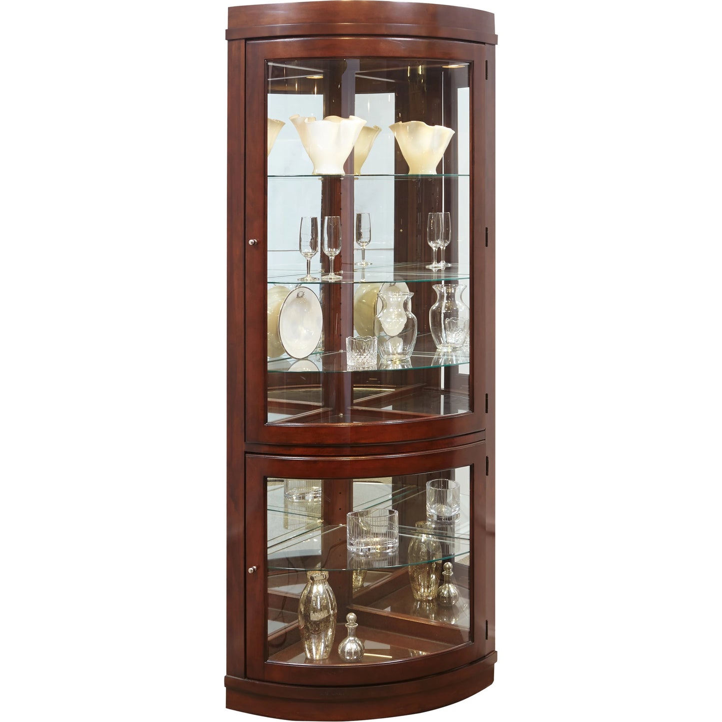 001 SI-2155498 | Primary Silo | Chocolate Cherry Corner Curio by Pulaski Furniture in chocolate cherry. Made from select hardwood solids, veneers in a traditional style.