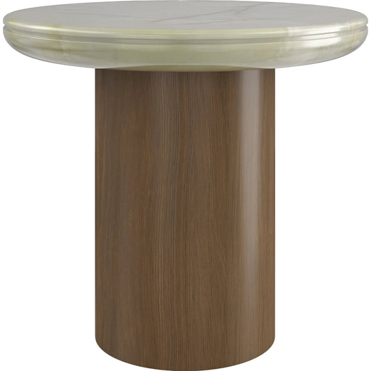 Cape Verde Accent Table by Caracole in retro walnut. Made from asian hardwood, stone, walnut in a modern style.