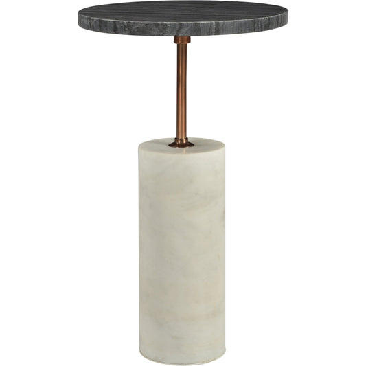 Dusk Accent Table by Moe's Home Collection. Made from dark grey marble top, white marble base, brass finished iron post in a modern style.