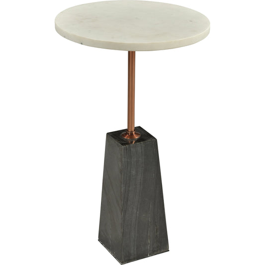 Dawn Accent Table by Moe's Home Collection. Made from white marble top, dark grey marble base, brass finished iron post in a modern style.