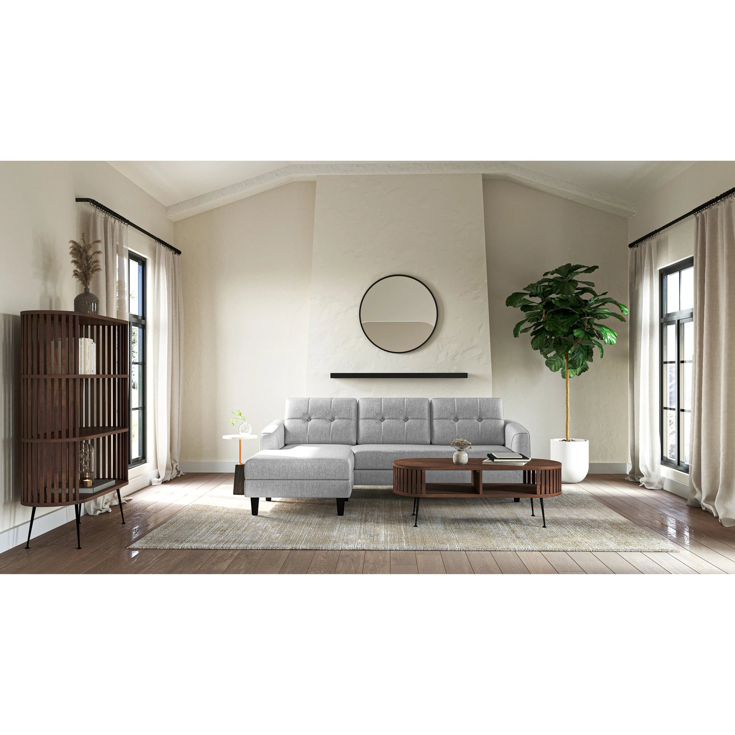 004 SI-2121904 | Lifestyle | Dawn Accent Table by Moe's Home Collection. Made from white marble top, dark grey marble base, brass finished iron post in a modern style.