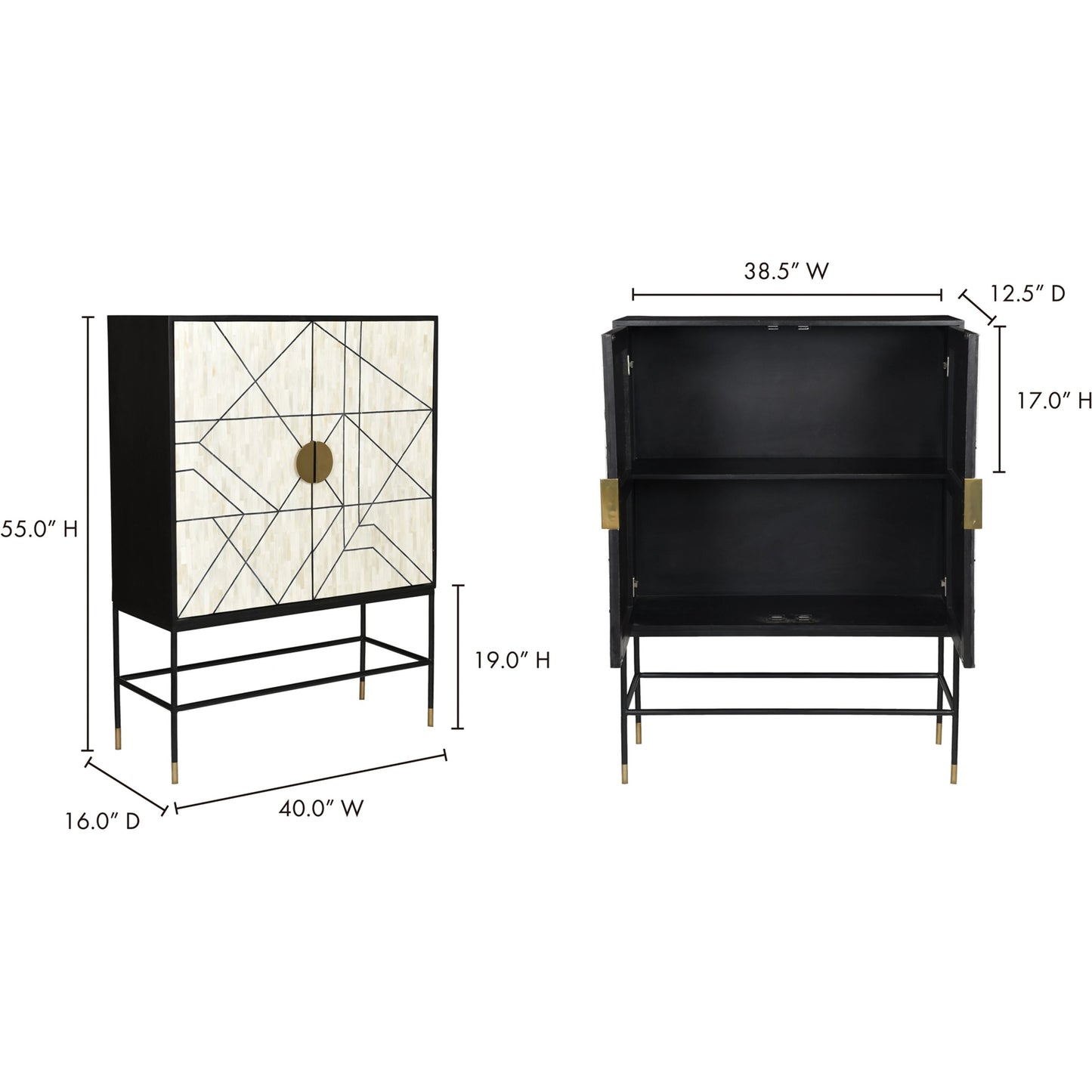 009 SI-2122068 | Lifestyle | Shaws Cabinet by Moe's Home Collection. Made from solid mango cabinet, bone veneer, iron base, mdf in a modern style.