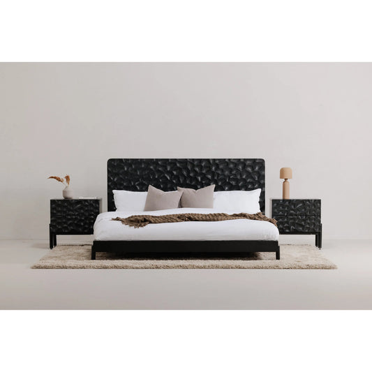 Misaki Bed by Moe's Home Collection in black. Made from solid oak, acacia wood slats in a modern style.