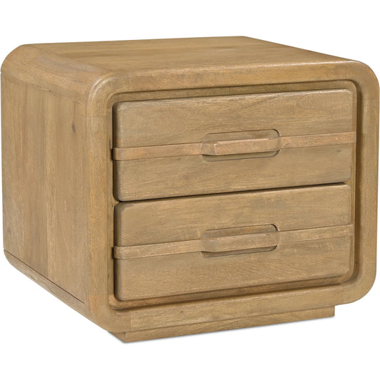 Lennon Nightstand by Moe's Home Collection in vintage brown. Made from mango wood frame, case, ball bearing side mounted glides in a traditional style.