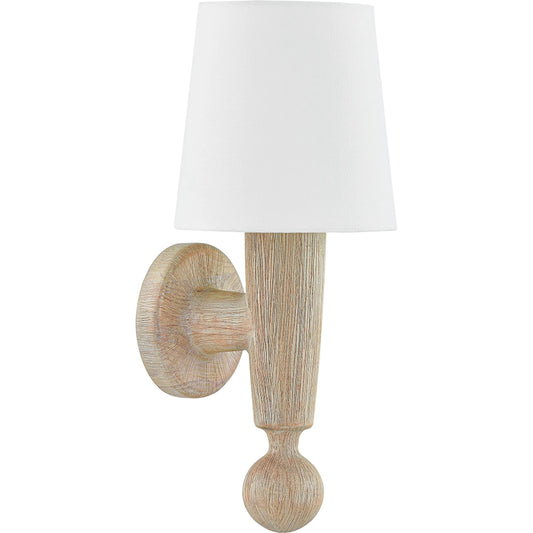 Nola Wall Sconce by Mitzi in aged brass. Made from wood in a transitional style.