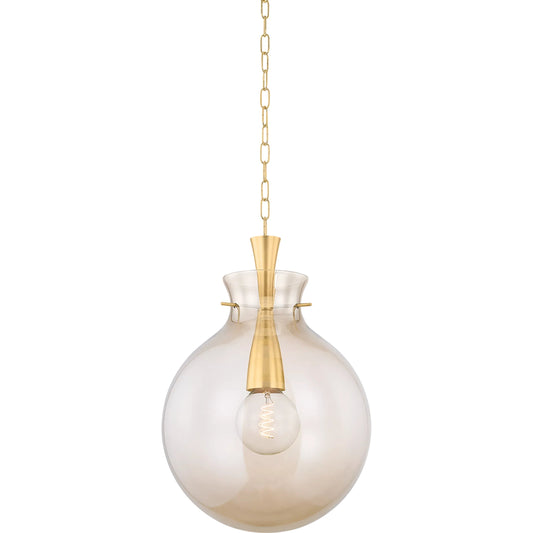 Benita Pendant by Mitzi in aged brass. Made from glass in a modern style.
