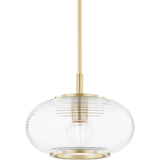 Maggie Pendant by Mitzi in aged brass. Made from steel in a transitional style.