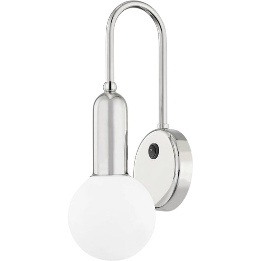 Gabby 1 Light Wall Sconce by Mitzi in polished nickel. Made from steel in a modern style.