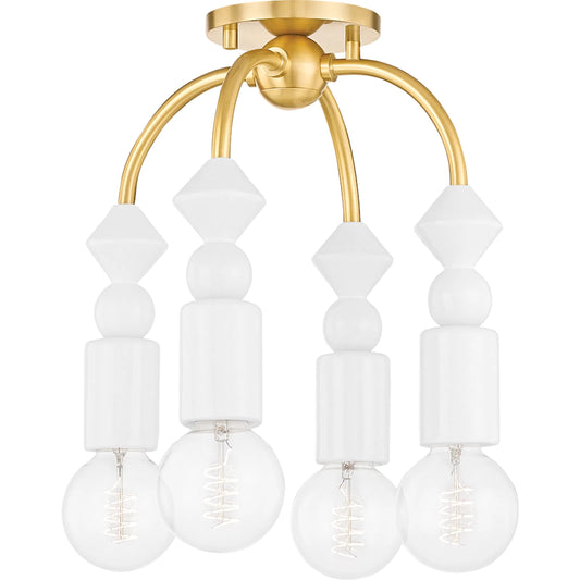 Flora Semi Flush Mount by Mitzi in aged brass. Made from steel in a modern style.