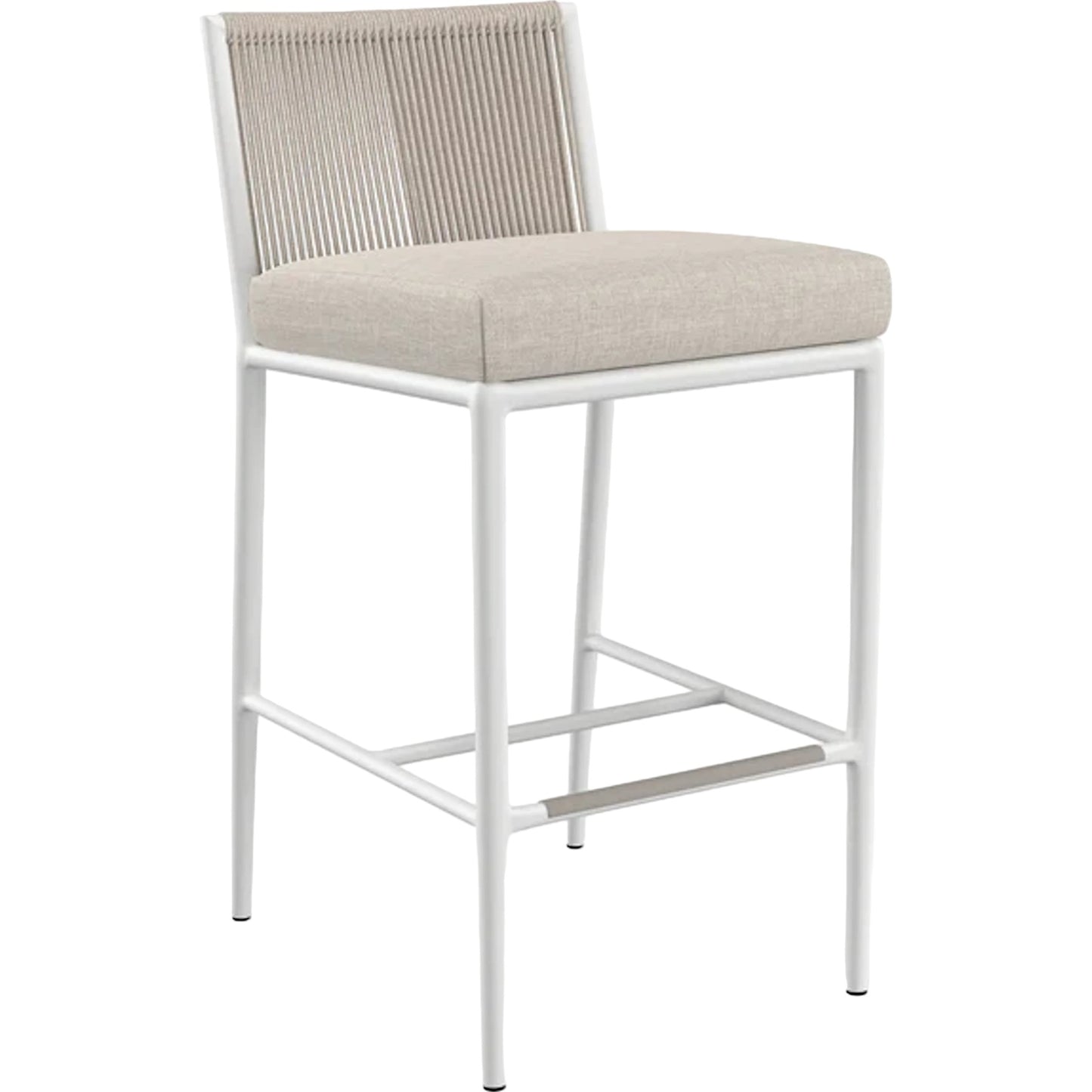 002 SI-2167176 | Primary Silo | Sabbia Outdoor Counterstool by Sunset West in white. Made from olefin rope in a coastal style.