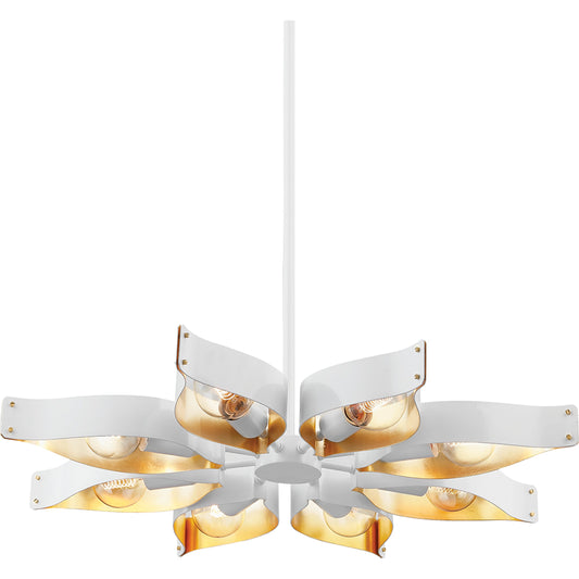Nala 8 Light Chandelier by Mitzi in soft white, gold leaf. Made from steel in a modern style.