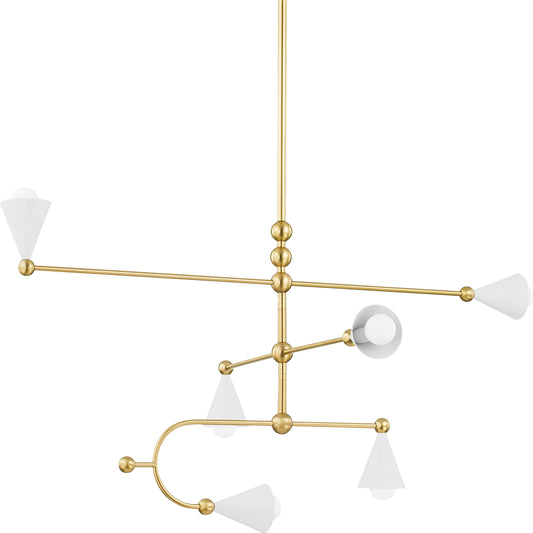 Hikari 6 Light Chandelier by Mitzi in aged brass, soft white. Made from steel in a modern style.