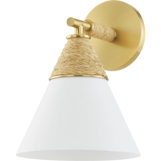 Mica 1 Light Wall Sconce by Mitzi in aged brass. Made from steel in a cottage & farmhouse style.