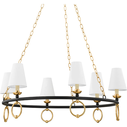 Haverford Chandelier by Mitzi in texture black, aged brass. Made from steel in a modern style.