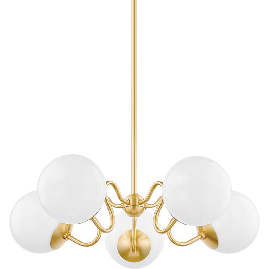 Havana 5 Light Chandelier by Mitzi in aged brass. Made from steel in a modern style.