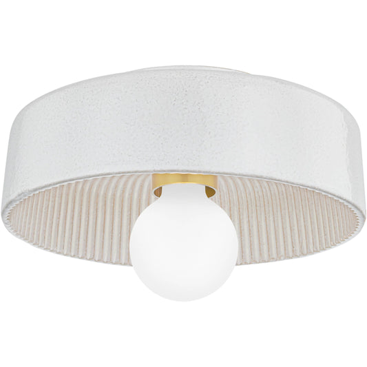 Ray Flush Mount by Mitzi in aged brass, ceramic reactive white. Made from ceramic in a modern style.
