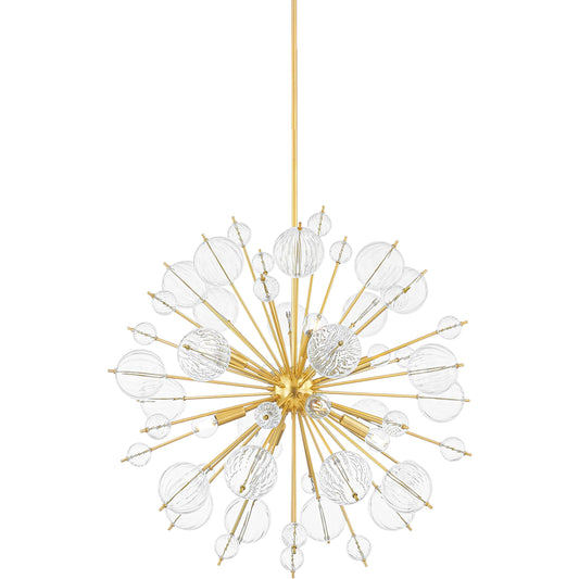 Linnea 8 Light Chandelier by Mitzi in aged brass. Made from brass in a modern style.
