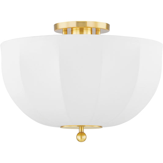 Meshelle 1 Light Flush Mount by Mitzi in aged brass. Made from brass in a modern style.
