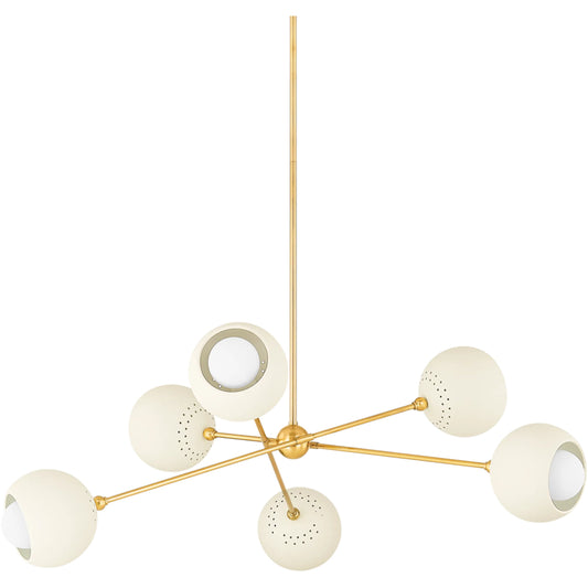Saylor Chandelier by Mitzi in aged brass, soft cream. Made from steel in a modern style.